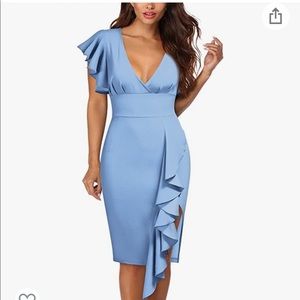 NWT - Light Blue V-neck dress with ruffle. Size L